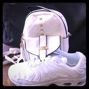 White sneakers and white backpack